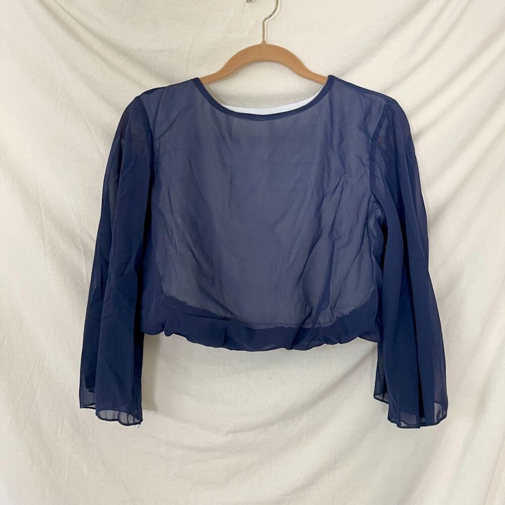 2 Piece Navy Blue Chiffon Matching Pantsuit Set Size M - Picture 4 of 8